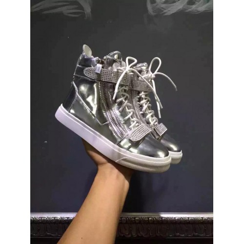 Giuseppe Zanotti Silver Swarovski Double Strap High Top Sneakers